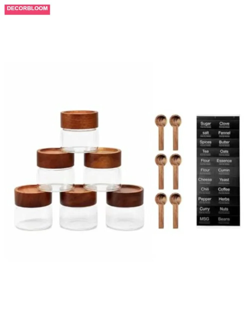 6-Pack 4oz Stackable Glass Jars with Acacia Wood Lids & Spoons, Airtight Food